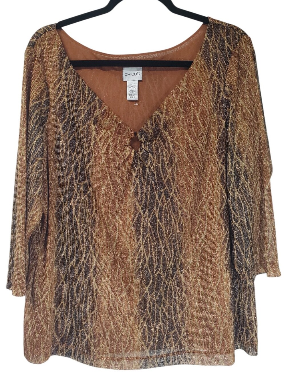 Mermaidcore Office Siren Gold Glitter Blouse Chicos Evening Size 3